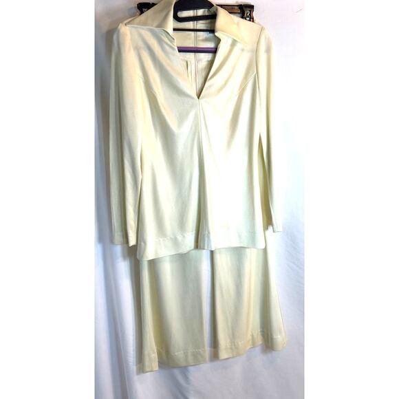 Vintage Manning Silver Cream Pantsuit Set | 70s Disco Blouse & Pants | Y2K Vibes - Picture 8 of 8